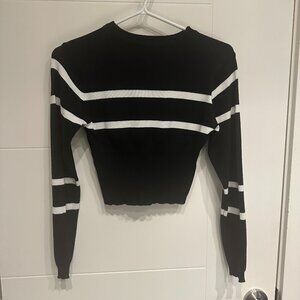 Black + White Striped Cropped Long Sleeve